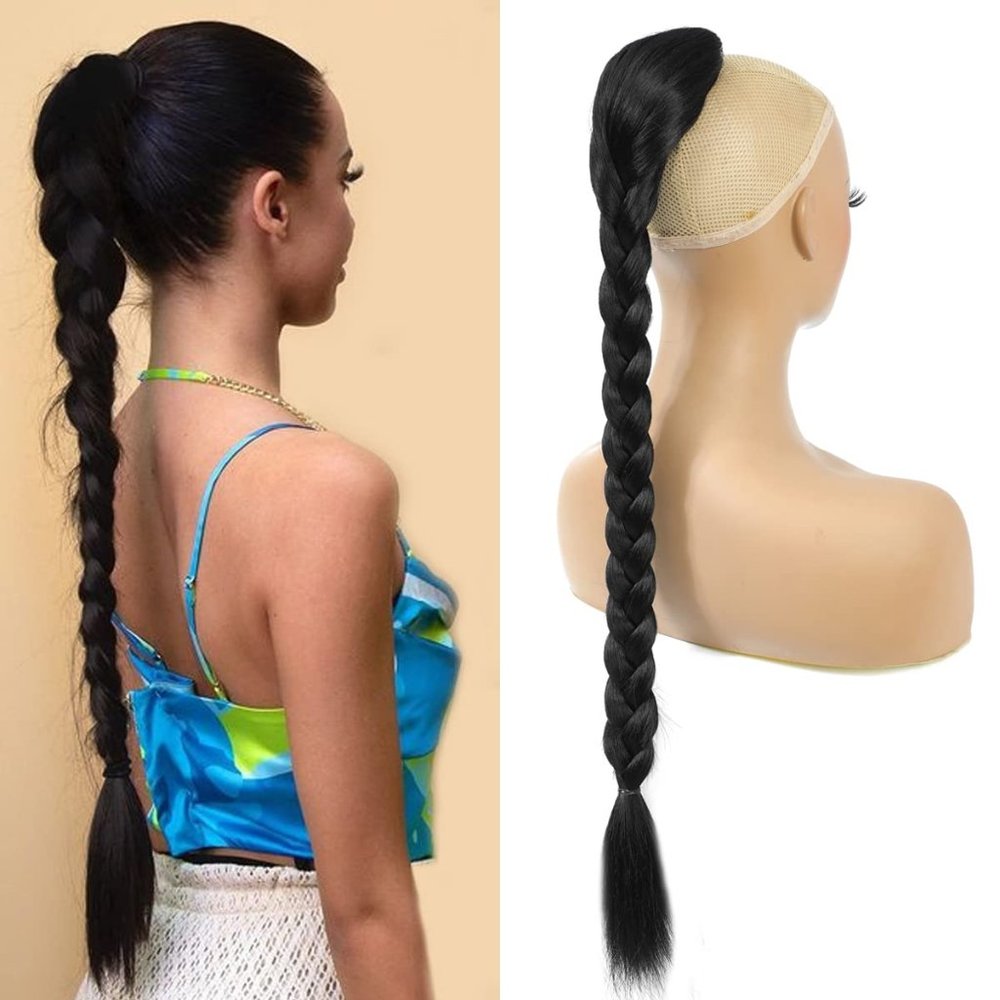 24 Inch Long Braided Ponytail Drawstring Ponytail